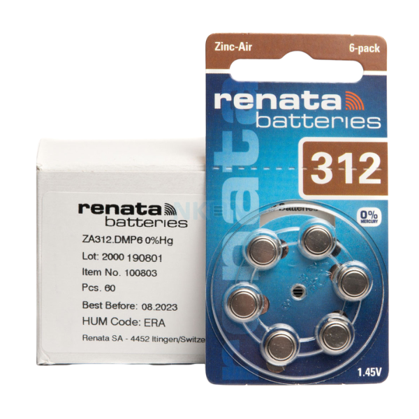 Baterie pentru aparatul auditiv ZA312, Renata, Zinc-air, 1.4V, 165 mAh, 6 bucati