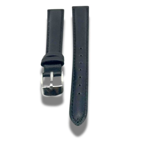 Curea Ceas Piele Naturala Neagra 14 mm Fara Imprimeu Catarama Clasica Argintie - imagine 3