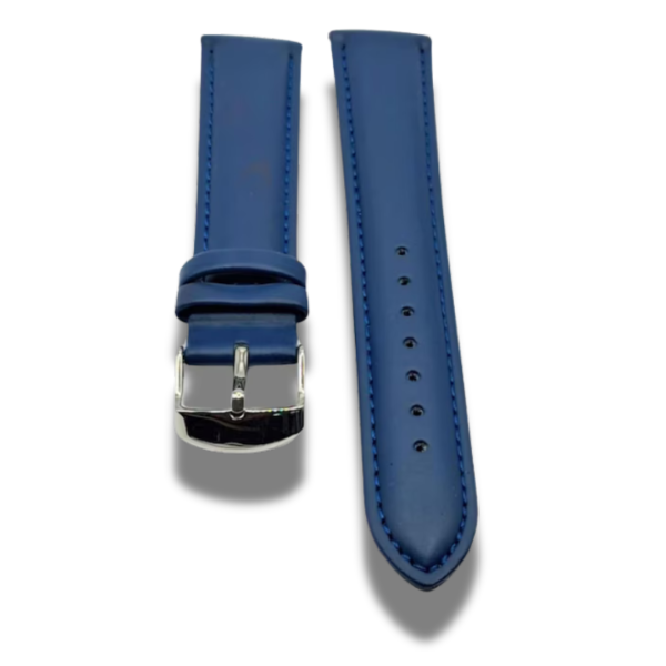 Curea Ceas Piele Albastra Masura 18 mm Catarama Clasica Argintie