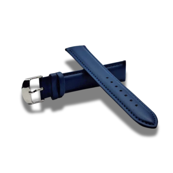Curea Ceas Piele Albastra Masura 18 mm Catarama Clasica Argintie