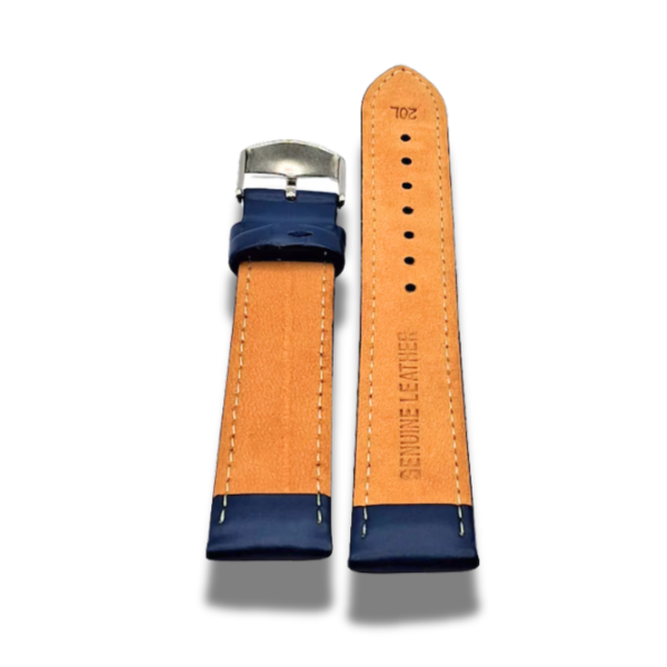 Curea Ceas Piele Albastra Masura 18 mm Catarama Clasica Argintie