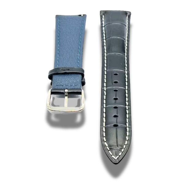 Curea Ceas Piele Neagra Cusatura Alba 20 mm Catarama Argintie + Telescoape Rapide Gratis