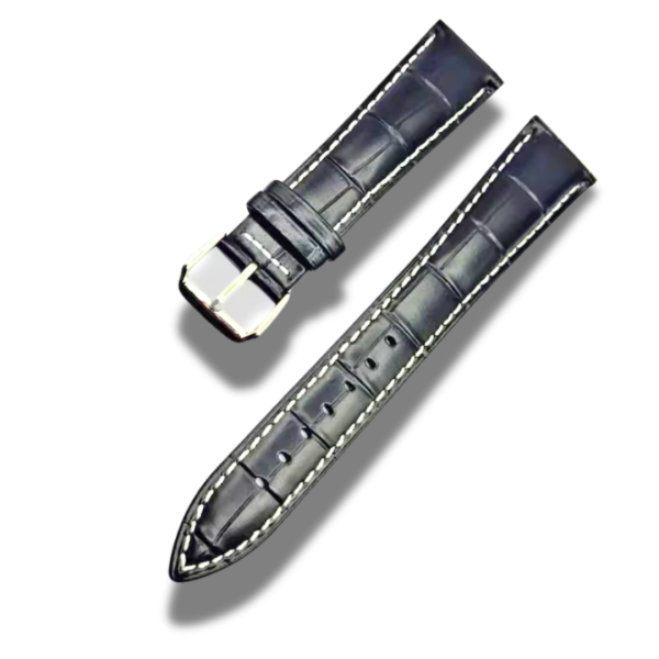 Curea Ceas Piele Neagra Cusatura Alba 20 mm Catarama Argintie + Telescoape Rapide Gratis