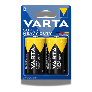 Set 2 baterii, Varta, Superlife R20, Zinc-carbon, 1.5V, Negru/Galben