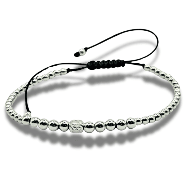 Bratara Argint 925 Masura Reglabila din Sfere de 3 si 4 mmm si Charm Dreptunghiular - imagine 2