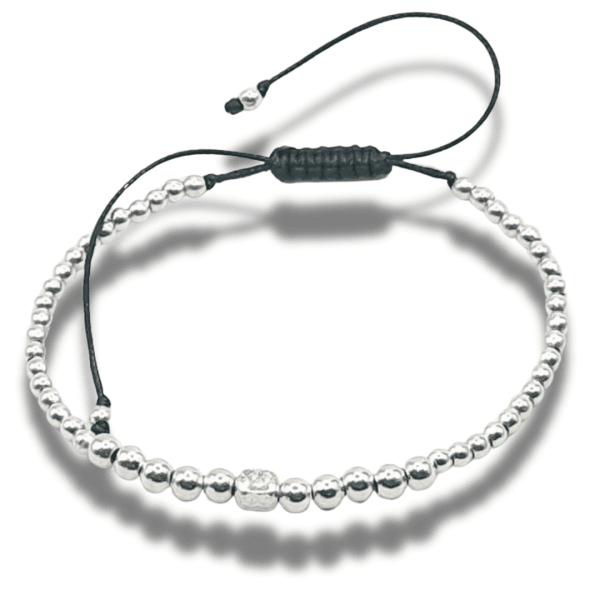 Bratara Argint 925 Masura Reglabila din Sfere de 3 si 4 mmm si Charm Dreptunghiular - imagine 5