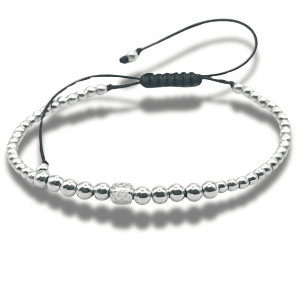 Bratara Argint 925 Masura Reglabila din Sfere de 3 si 4 mmm si Charm Dreptunghiular - imagine 4