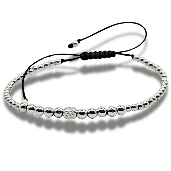 Bratara Argint 925 Masura Reglabila din Sfere de 3 si 4 mmm si Charm Dreptunghiular - imagine 3