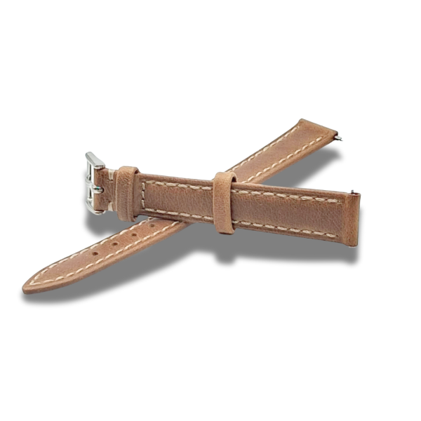 Curea Ceas Piele Naturala Culoare Maro Murdar Catarama Otel Inoxidabil Cusatura Crem Telescoape Rapide 16 mm Compatibil ceasuri Smart Watch - imagine 3