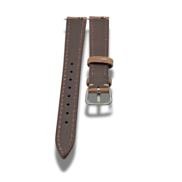 Curea Ceas Piele Naturala Culoare Maro Murdar Catarama Otel Inoxidabil Cusatura Crem Telescoape Rapide 16 mm Compatibil ceasuri Smart Watch - imagine 4