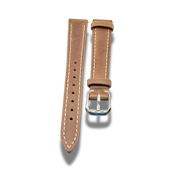 Curea Ceas Piele Naturala Culoare Maro Murdar Catarama Otel Inoxidabil Cusatura Crem Telescoape Rapide 16 mm Compatibil ceasuri Smart Watch