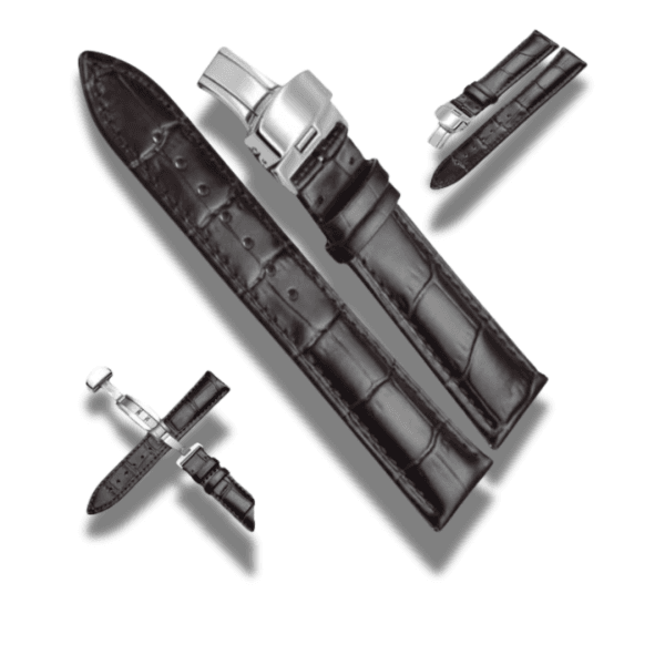 Curea Piele Naturala Culoare Neagra 12, 14, 16, 18, 20, 22 mm Cu Catarama deployant și imprimeu crocodil - imagine 3