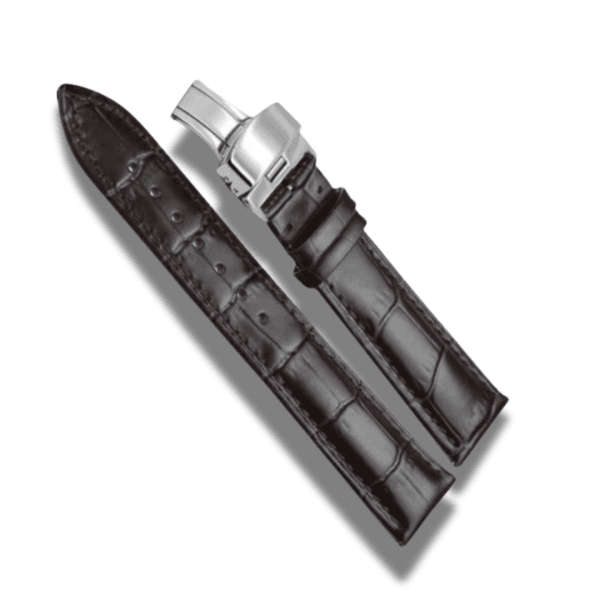 Curea Piele Naturala Culoare Neagra 12, 14, 16, 18, 20, 22 mm Cu Catarama deployant și imprimeu crocodil - imagine 4