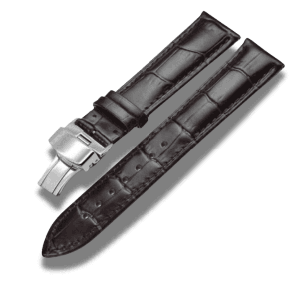Curea Piele Naturala Culoare Neagra 12, 14, 16, 18, 20, 22 mm Cu Catarama deployant și imprimeu crocodil