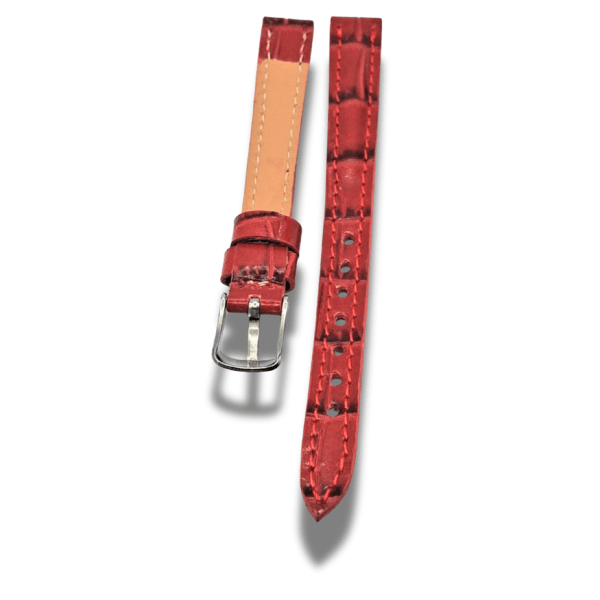 Curea Ceas Piele Culoare Rosie Latime 14 mm cu Imprimeu Crocodil si Catarama Clasica Argintie - imagine 3