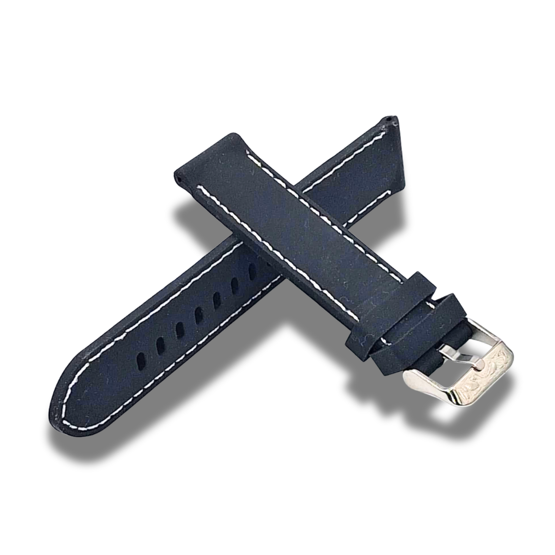 Curea Ceas Silicon Moale Negru Cusatura Alba Latime 20mm