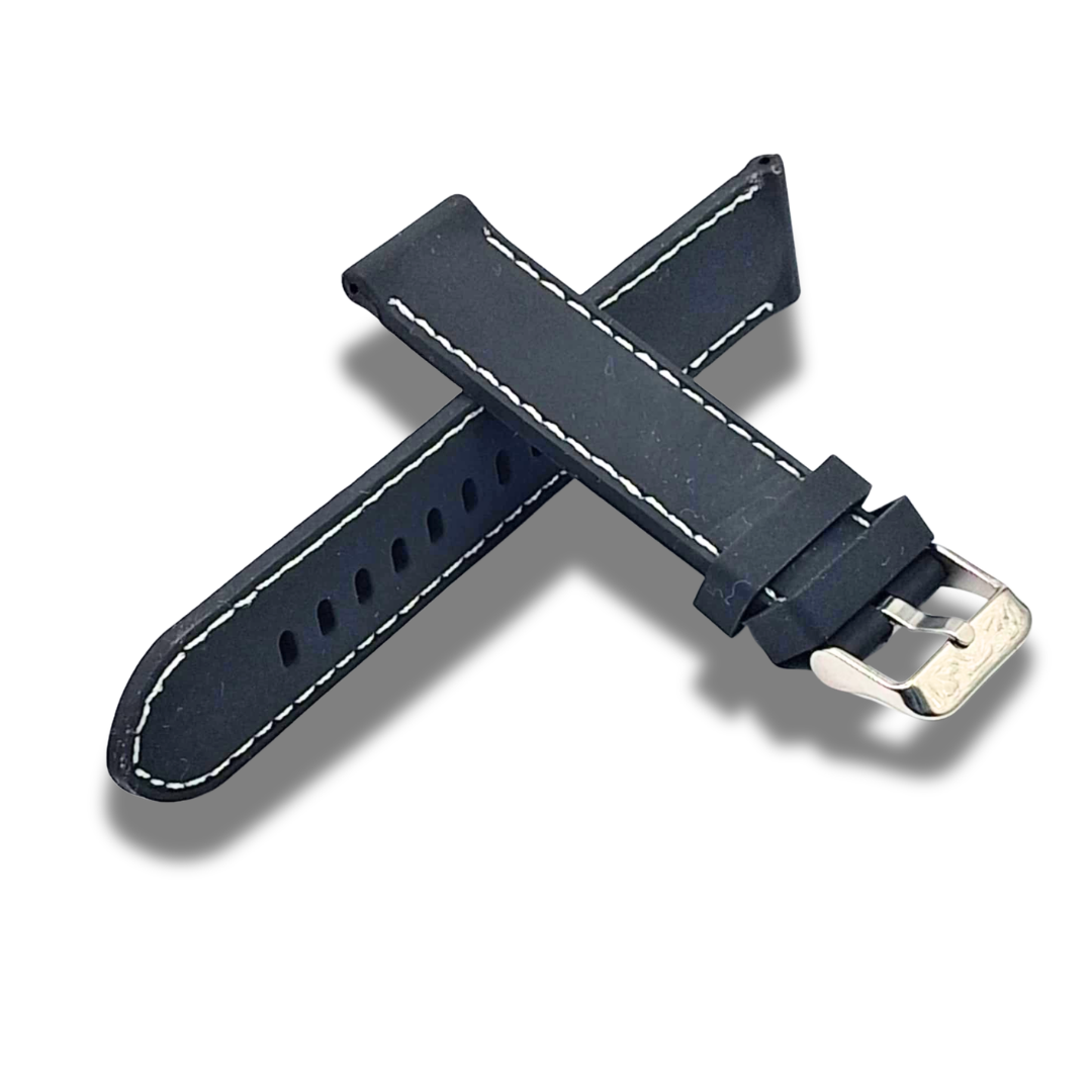 Curea Ceas Silicon Moale Negru Cusatura Alba Latime 20mm - imagine 3