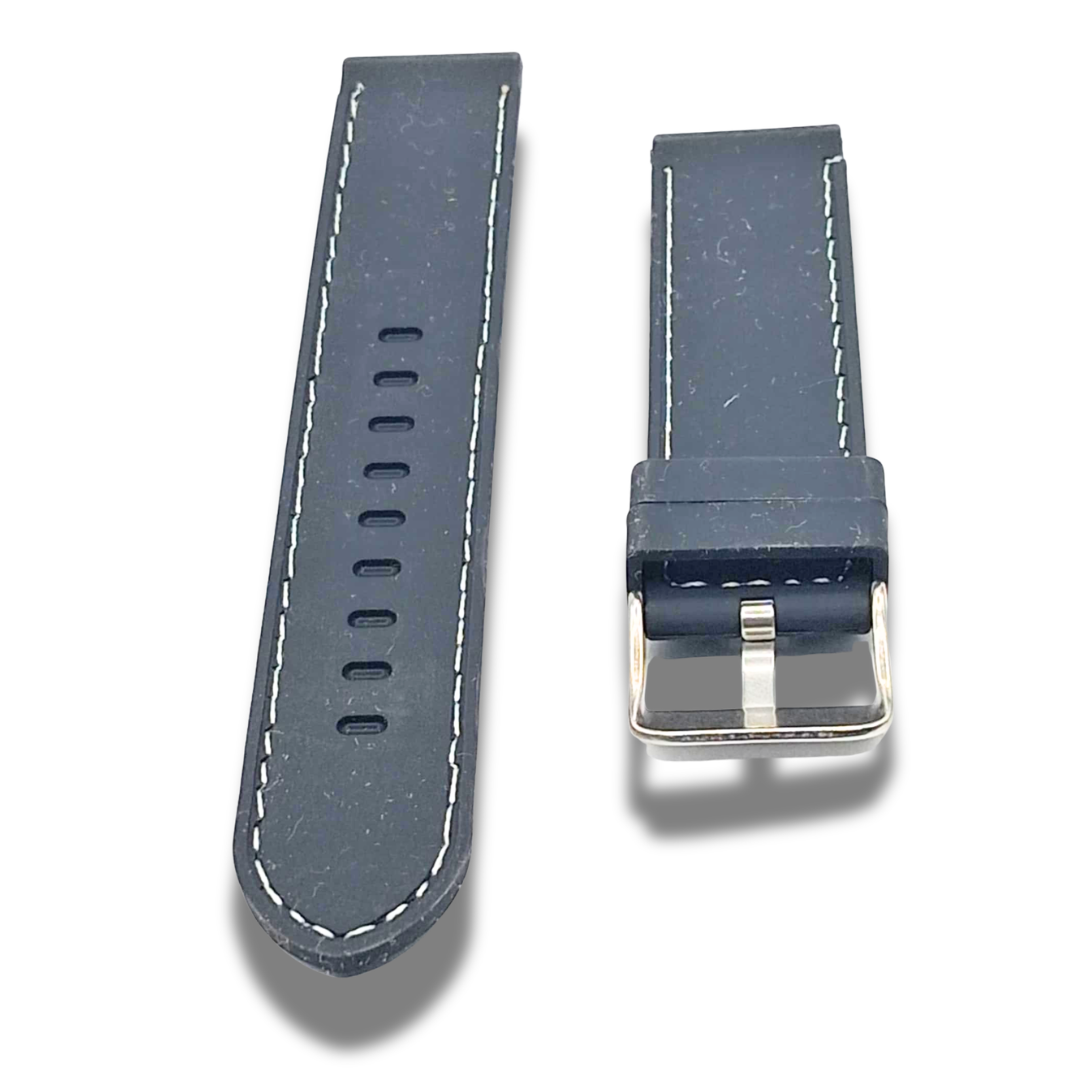 Curea Ceas Silicon Moale Negru Cusatura Alba Latime 20mm - imagine 4