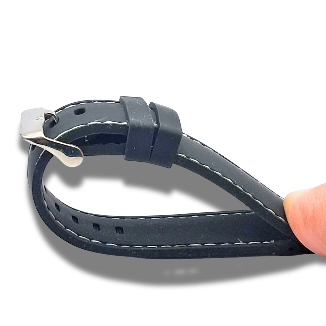 Curea Ceas Silicon Moale Negru Cusatura Alba Latime 20mm - imagine 2