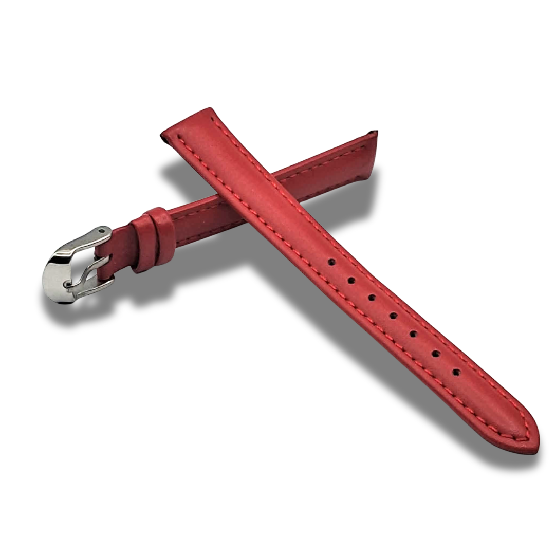 Curea Eleganta pentru Ceas din Piele Rosie 12mm cu Catarama Argintie