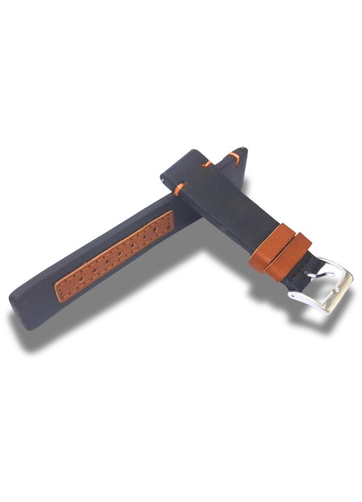 Curea Ceas Piele Ecologica 22mm Negru Maro
