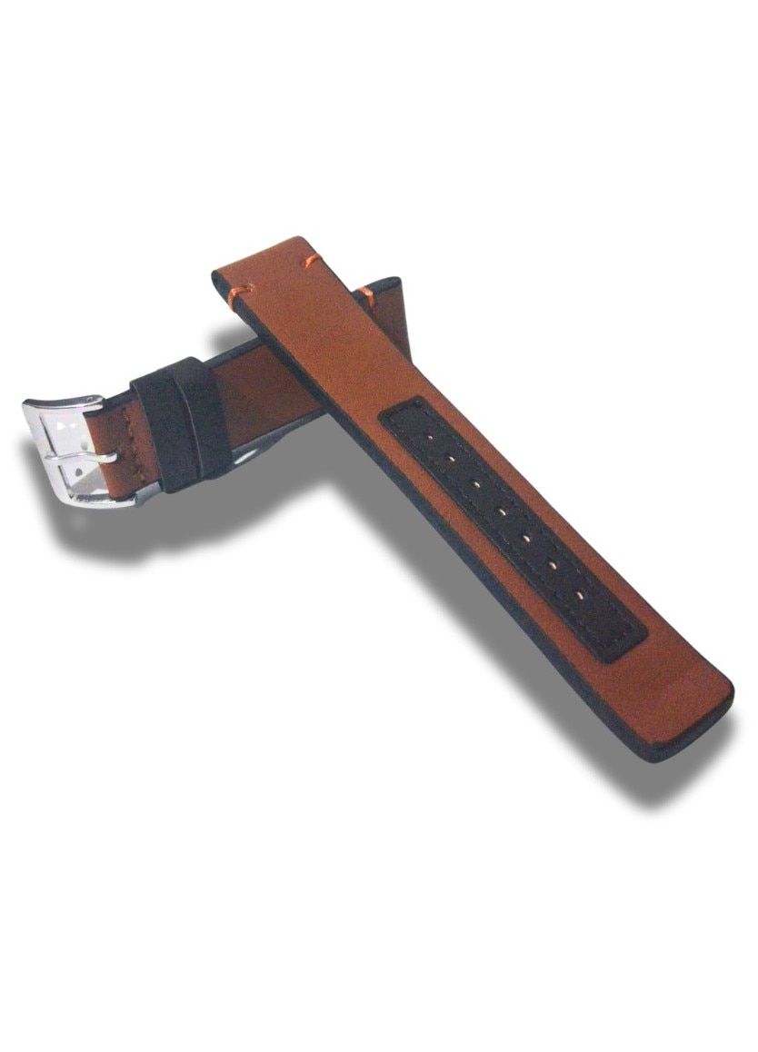 Curea Ceas din Piele Ecologica 22 mm Bicolor Maro Cognac
