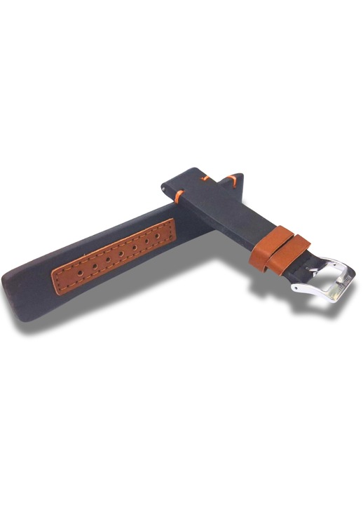 Curea Ceas Piele Ecologica 22mm Negru Maro