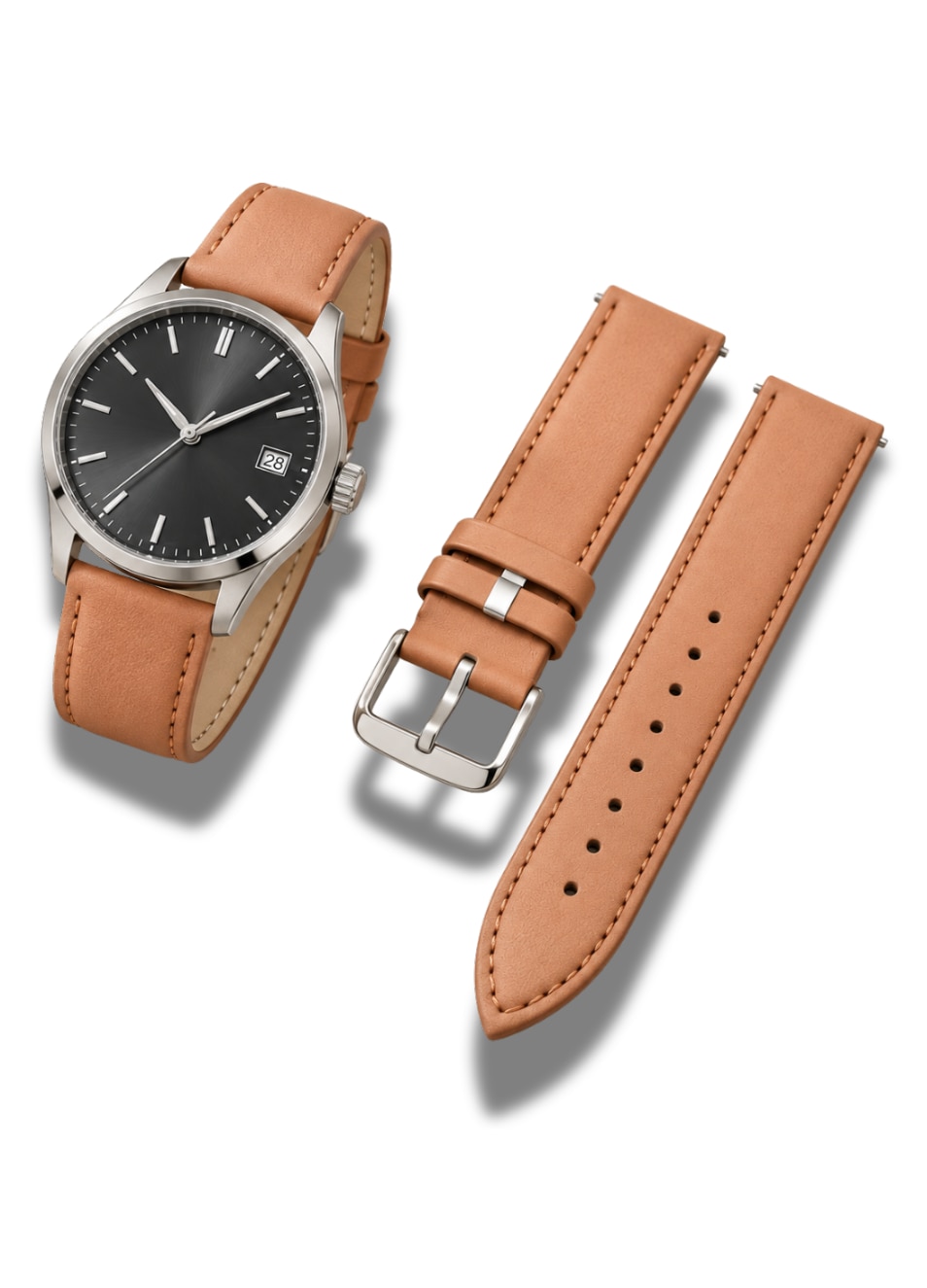 Curea Ceas Piele Naturala, 22 mm, Catarama Clasica