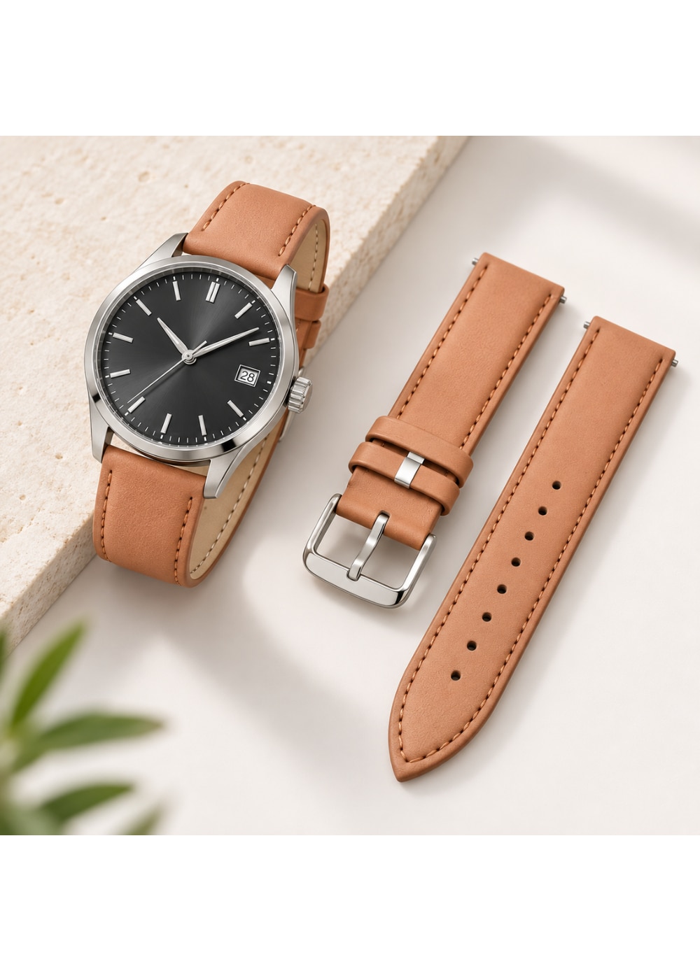 Curea Ceas Piele Naturala, 22 mm, Catarama Clasica