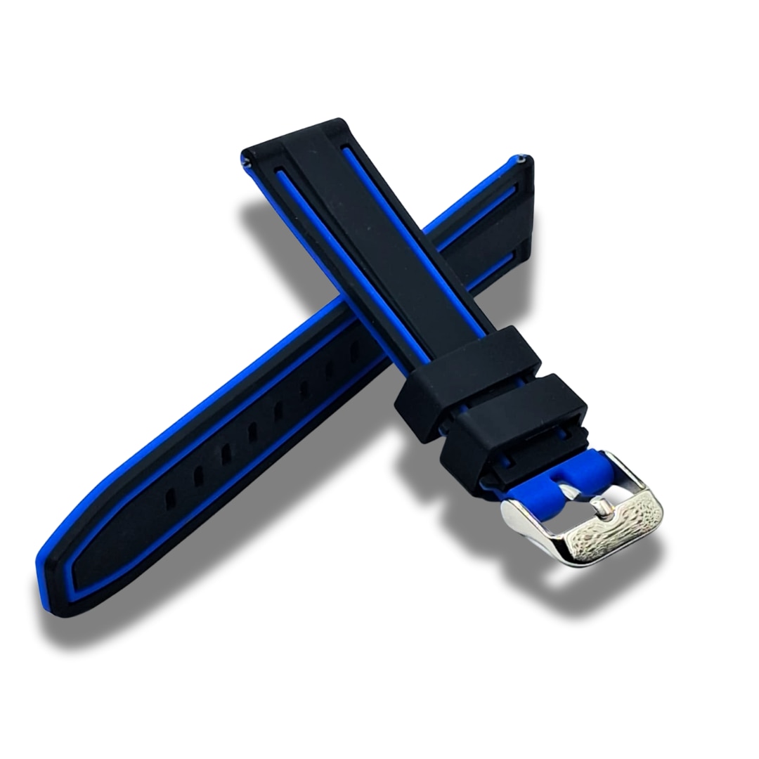 Curea Ceas Silicon Negru/Albastru 18 mm